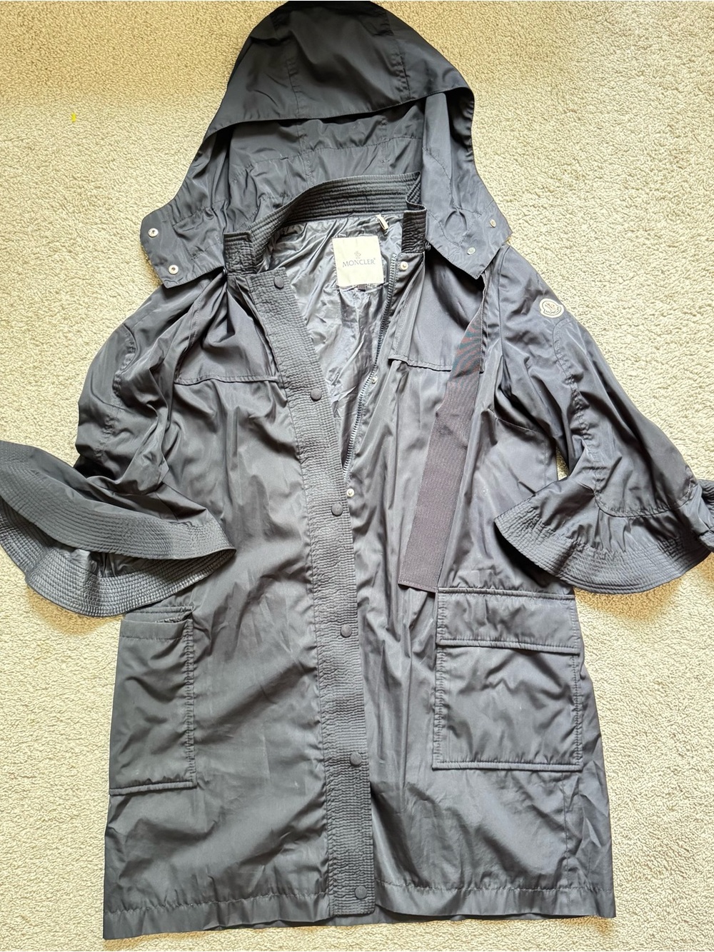Moncler Yoko Women’s dark blue Hooded Mid-Length Rain Coat